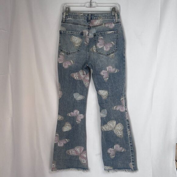Tinseltown Denim Butterfly Jeans Light Wash High Rise Flare Leg Raw Hem JRS Sz 5 - Picture 2 of 9